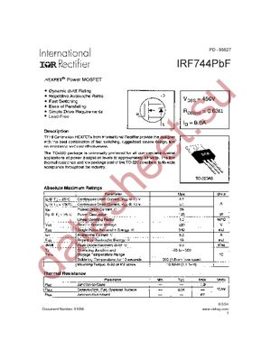 IRF744PBF datasheet  